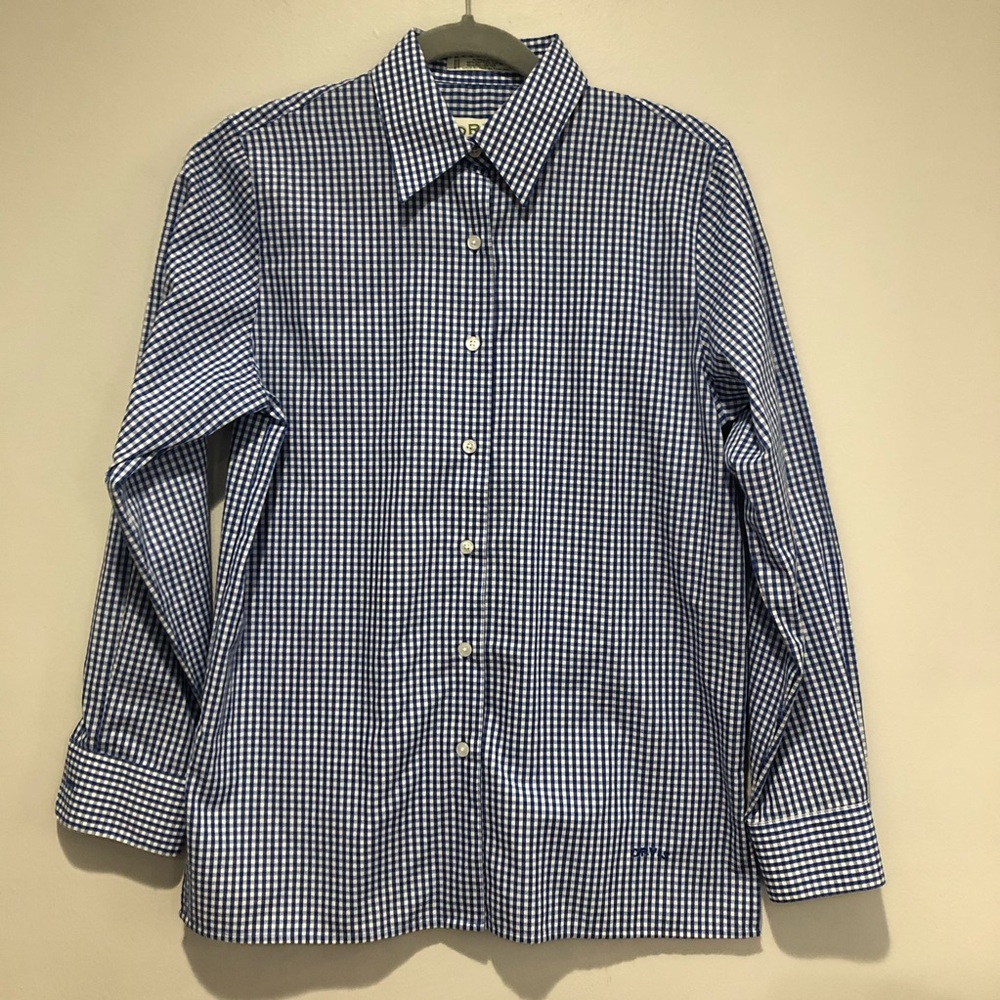 Orvis Long Sleeve Gingham Print Button Up Blue White Size 4